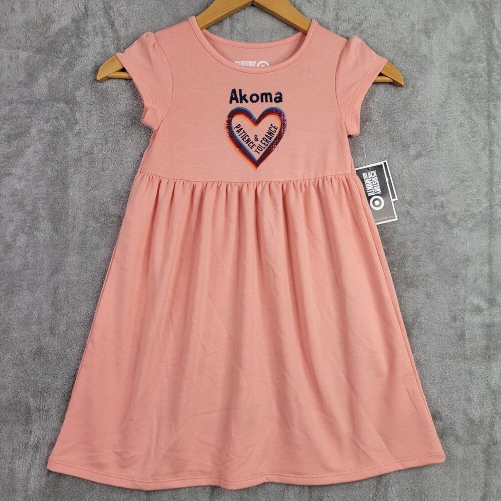Girls Pink Ruffle Cap Sleeve Akoma Dress Hearts Crew Black History Size XS (4/5)